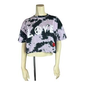CHNGE Tie Dye Love Peace Shirt sz Small Crop Purple Black Organic Cotton